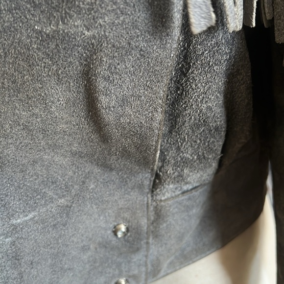Vintage 1980s Leather Fringe Jacket Gray, Ostrich Print Leather and Suede - Sz M - Picture 17 of 17